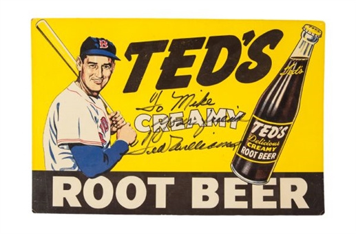 Ted Williams Signed "Teds Root Beer" Collection (Crate, Bottles, Display)